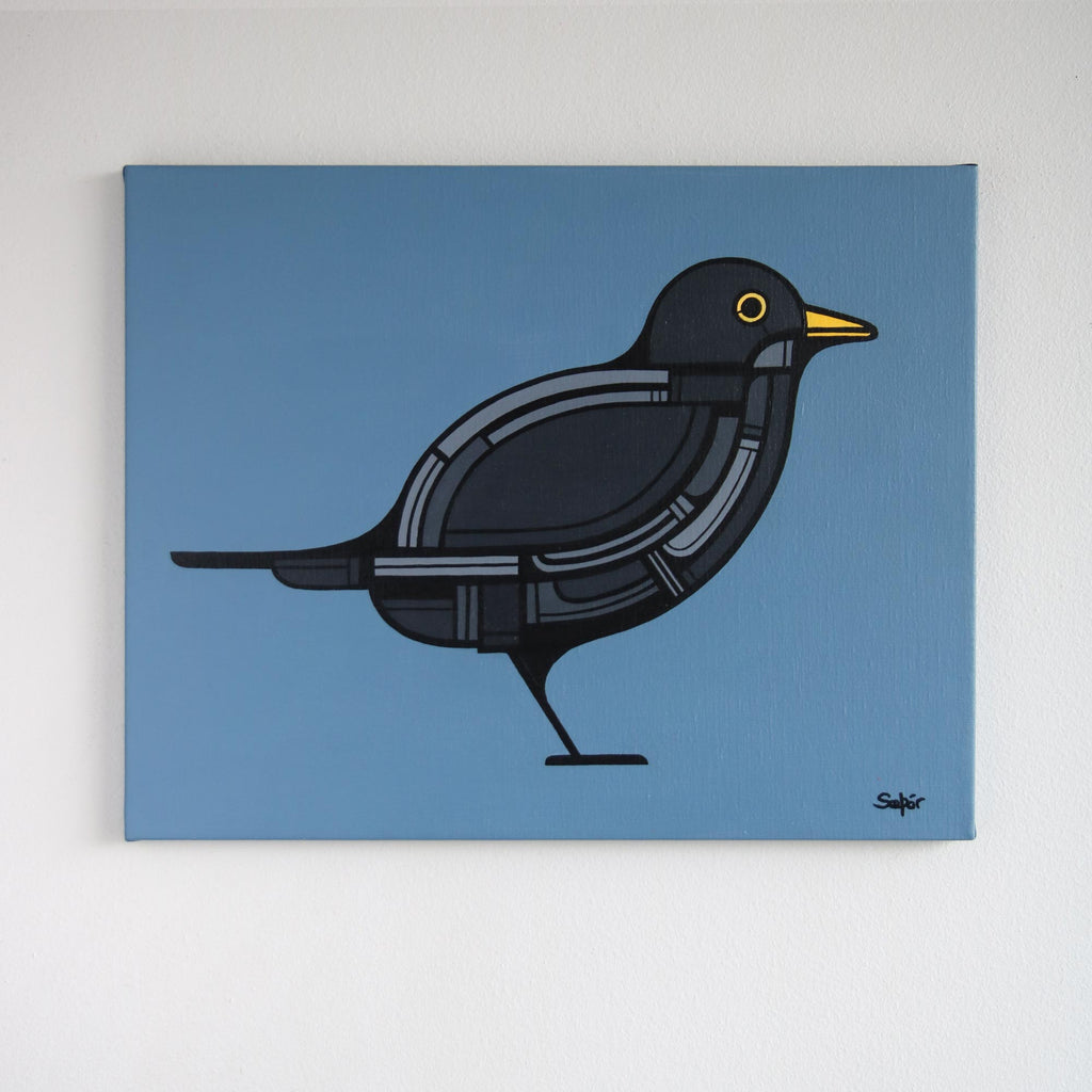 Svartþröstur - málverk